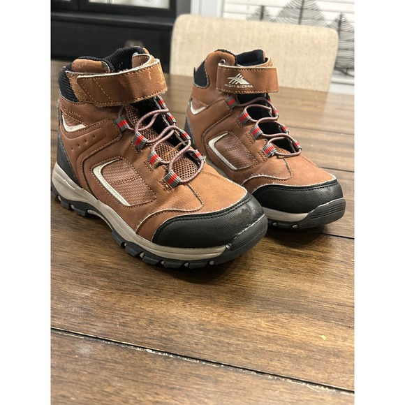 High Sierra Kids Hiking Boots Waterproof Brown Red Laces Hook Loop Size 2 - Picture 2 of 4
